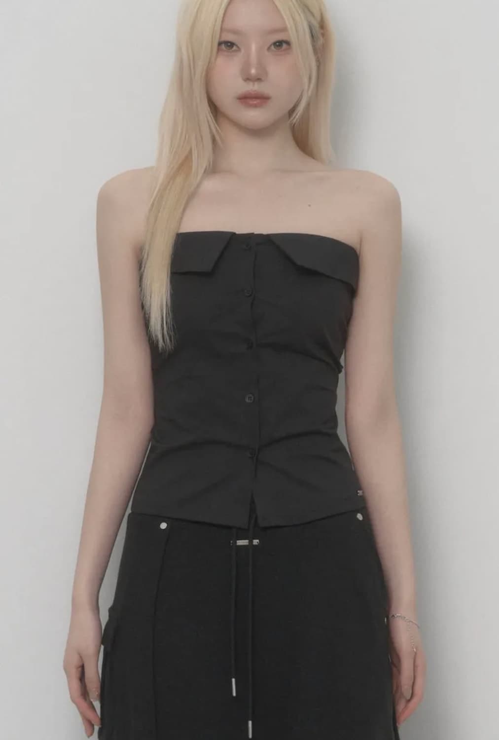 Tie Shirt Tube Top (Black) 상품이미지2