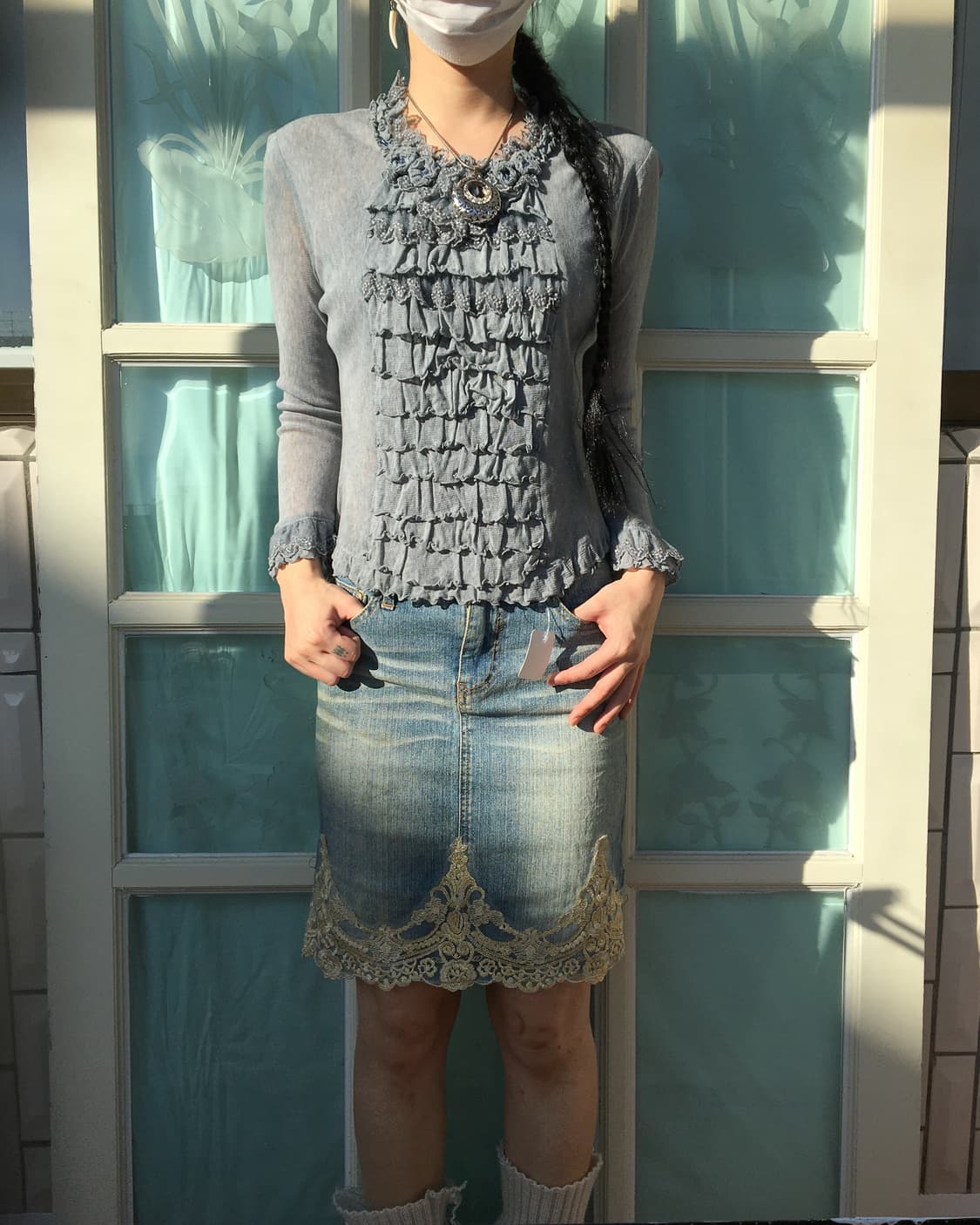 Lace frill point knit 상품이미지1