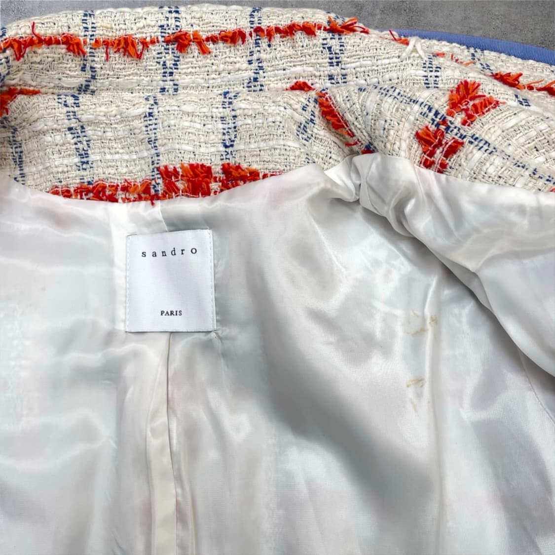 산드로 Sandro 아이보리 멀티 체크 트위드 싱글 자켓 36 상품이미지4