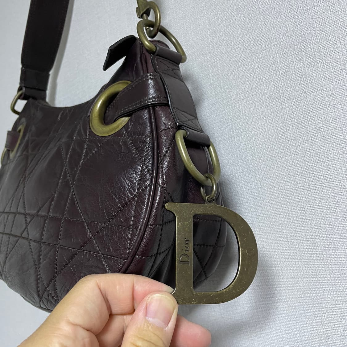 빈티지 크리스찬디올 램스킨 패턴 호보백 (다크브라운) 상품이미지2