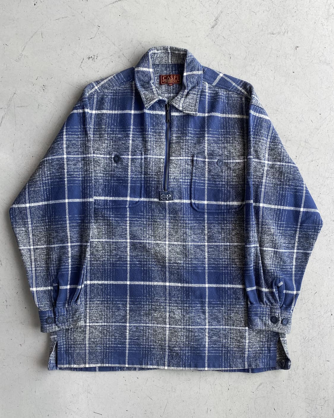 Caspi 투포켓 플란넬 체크 풀오버 하프 집 셔츠 상품이미지3