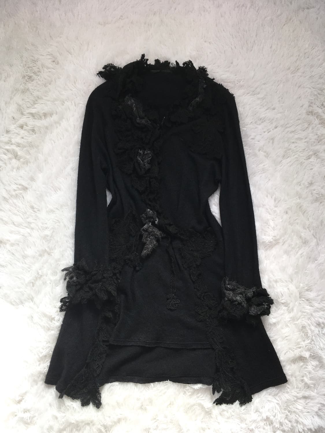 일본빈티지 블랙 플라워 롱 원피스 가디건 상품이미지5