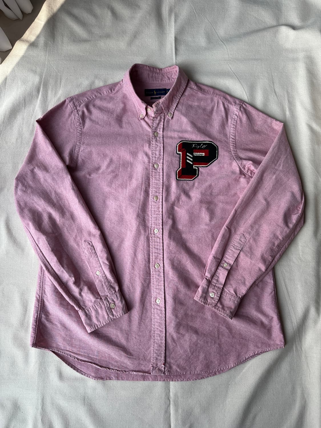 XL 폴로 P로고 와펜 옥스포드 셔츠 핑크 상품이미지1