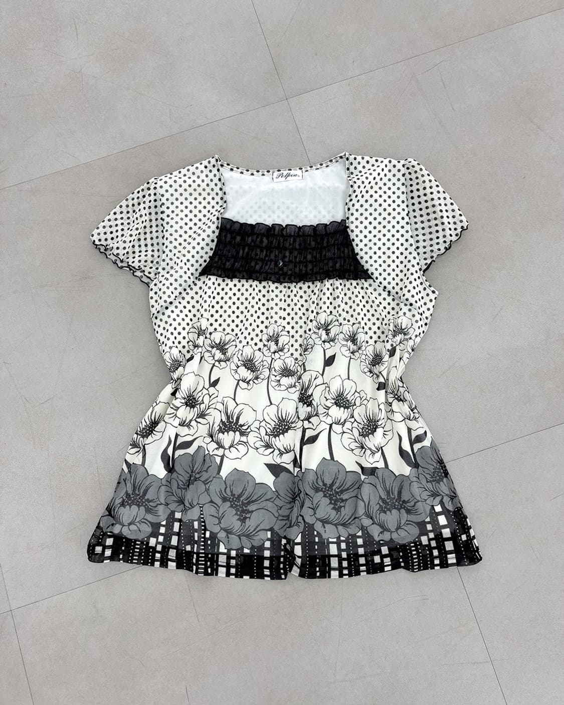 moha monotone flower dot mesh blouse 상품이미지5