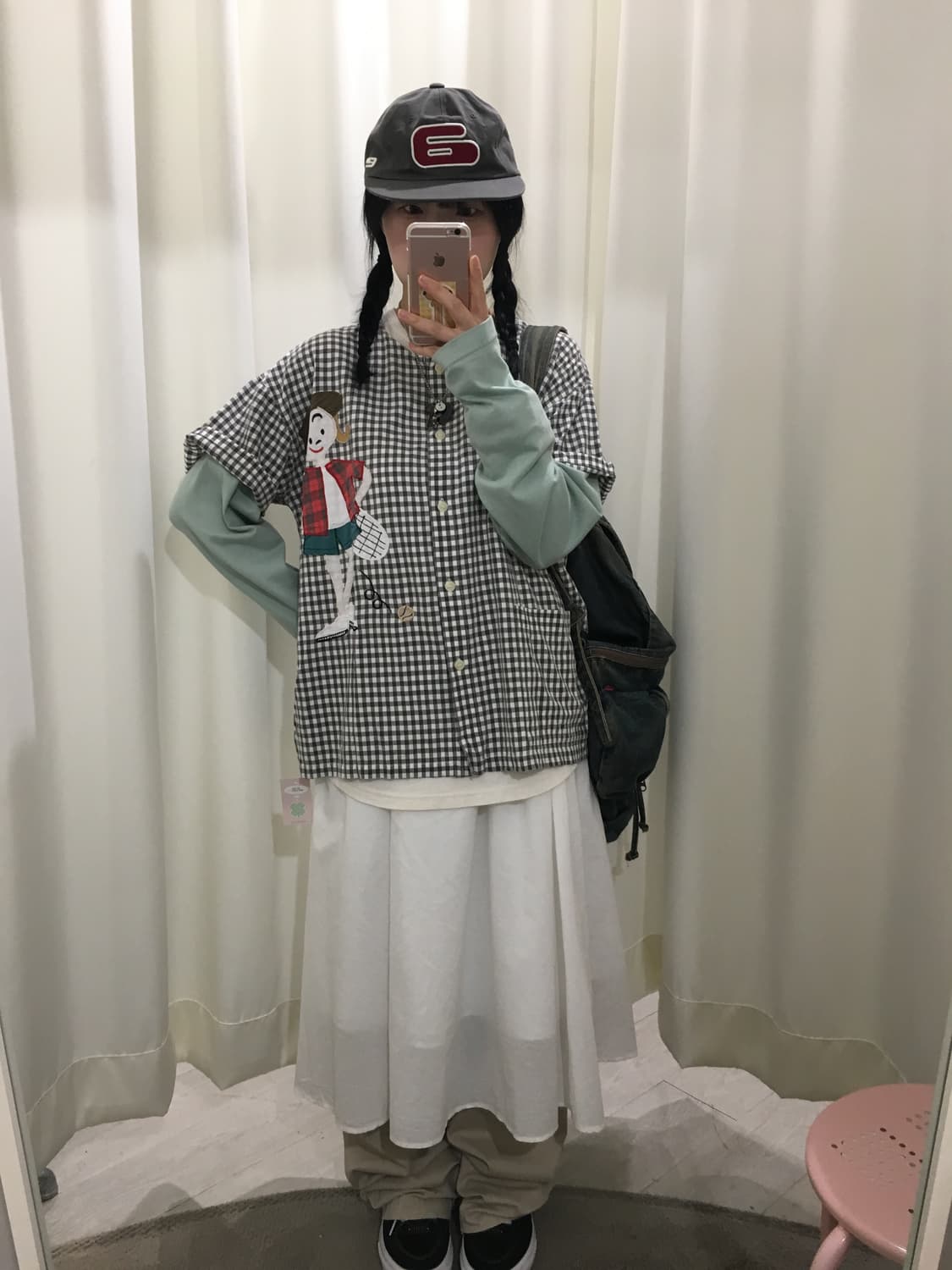 캐릭터 패치 체크 블라우스 상품이미지3