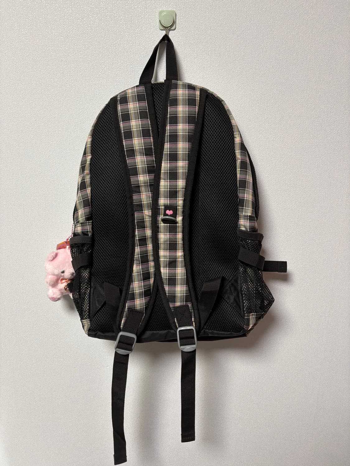 elle 엘르 일본 빈티지 체크 백팩 블랙 핑크 y2k 교복 모리걸 갸루 상품이미지4