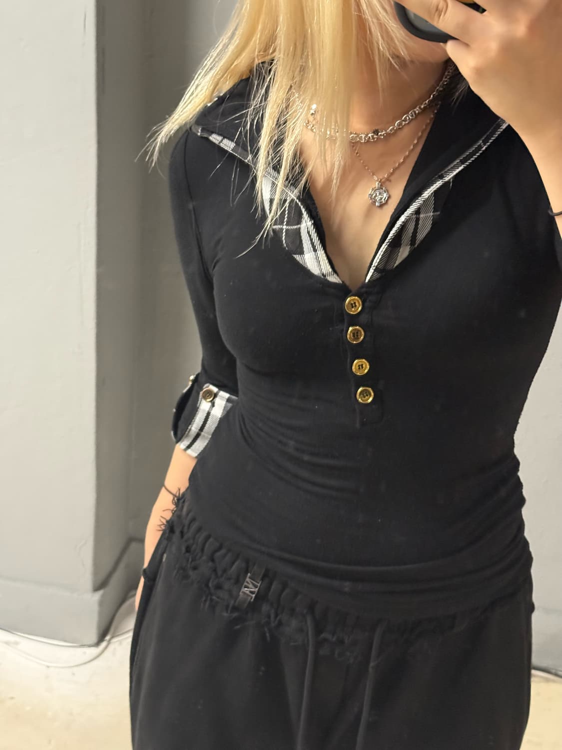 real mars layered collar detail top  상품이미지3