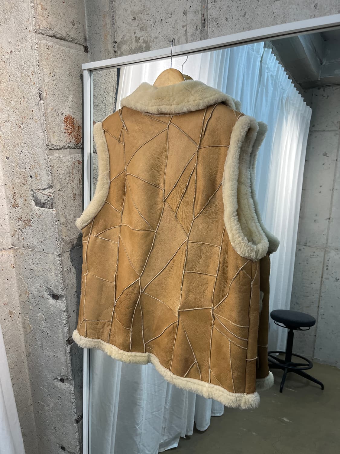 90s Genuine Lambskin 천연 양가죽 시어링 베스트 카멜 상품이미지6