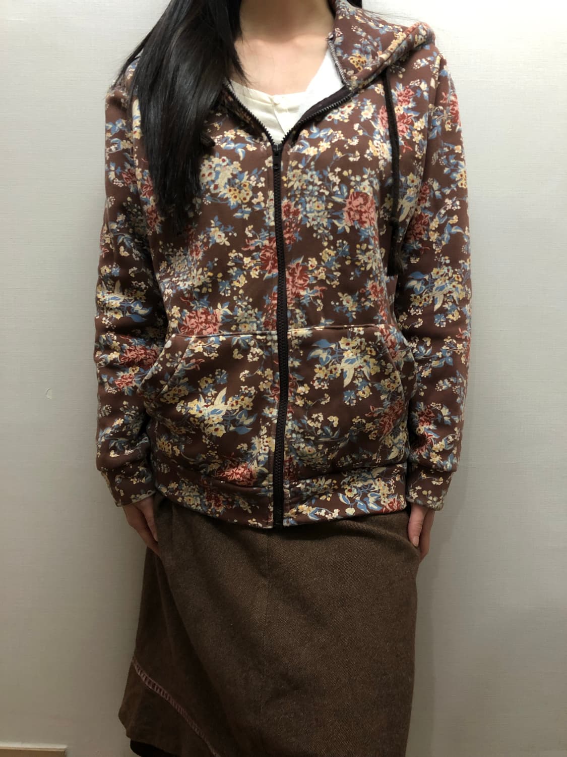 빈티지 브라운 플로랄 후드집업 상품이미지2