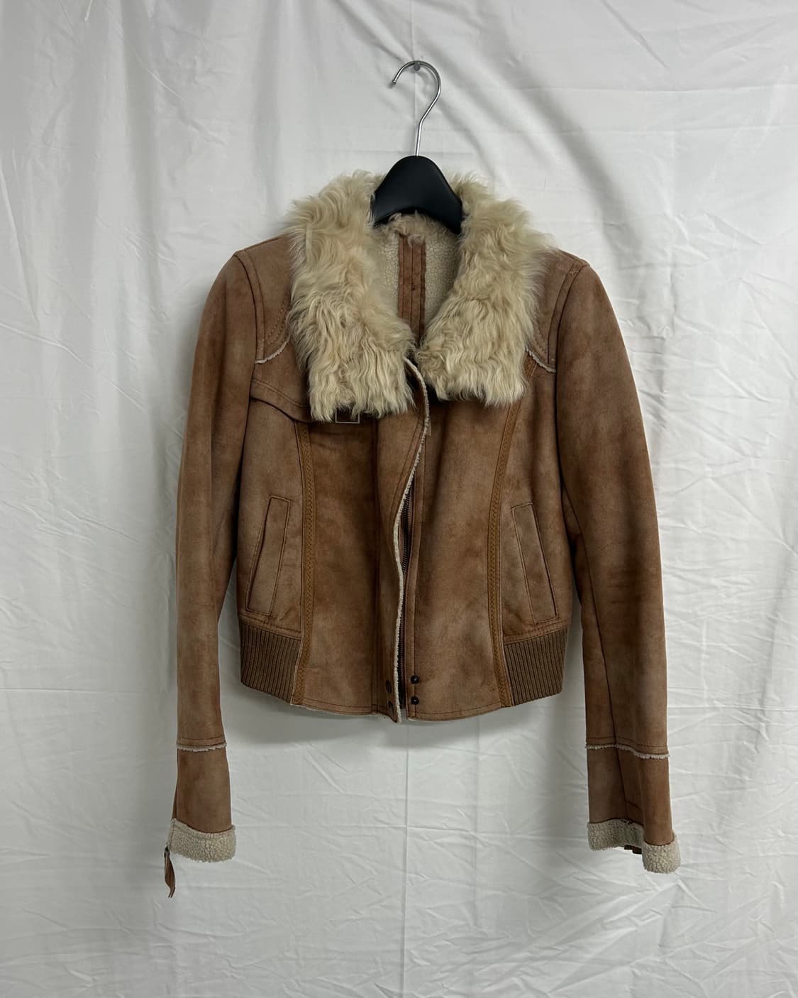 Leather Short Zip Up Fur Jacket 상품이미지1