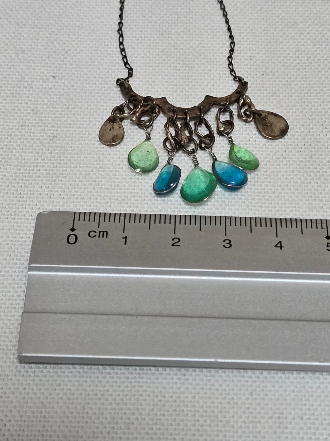 
빈티지 실버 925 이탈리아 드롭 네크리스 그린 블루 글라스 참 상품이미지7