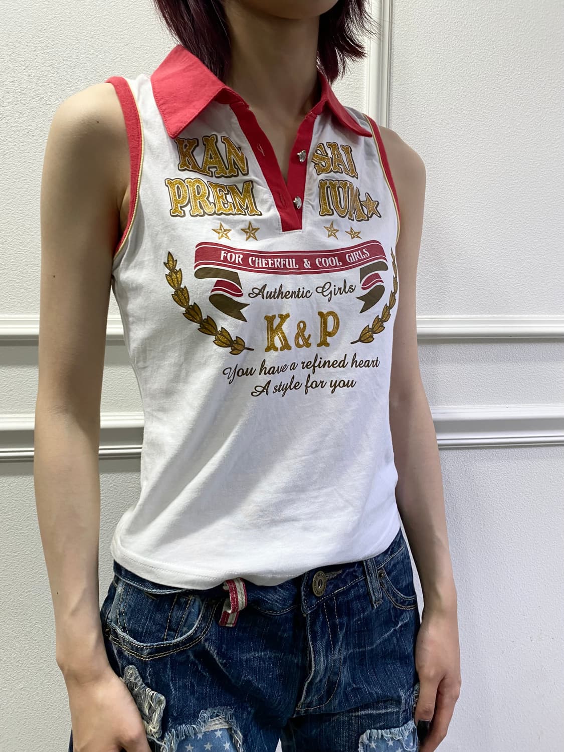 2000s Y2K Kitsch Print Slim Fit 와투케 키치 상품이미지6