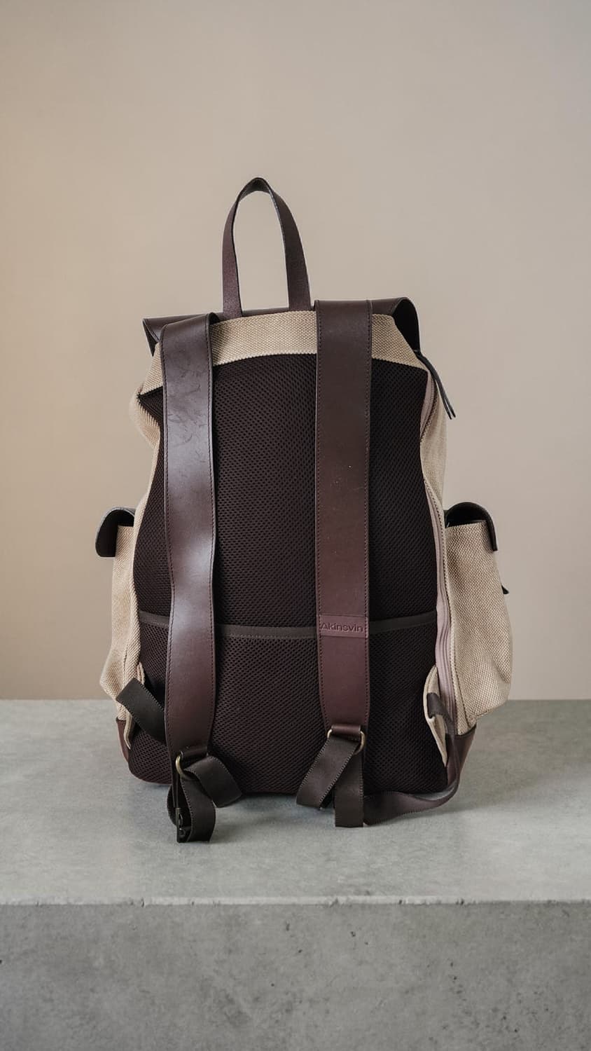 Akiinsvin 캔버스 가죽 백팩 브라운 / 베이지 상품이미지2