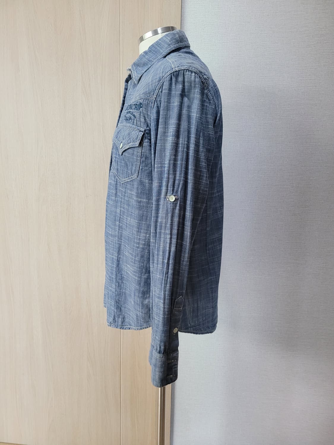 쉐인진 Shane 남자 샴브레이 웨스턴 셔츠 L 블루 상품이미지4