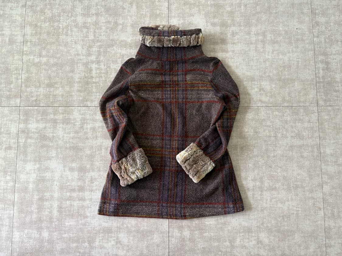 check wool fur turtleneck top 상품이미지2