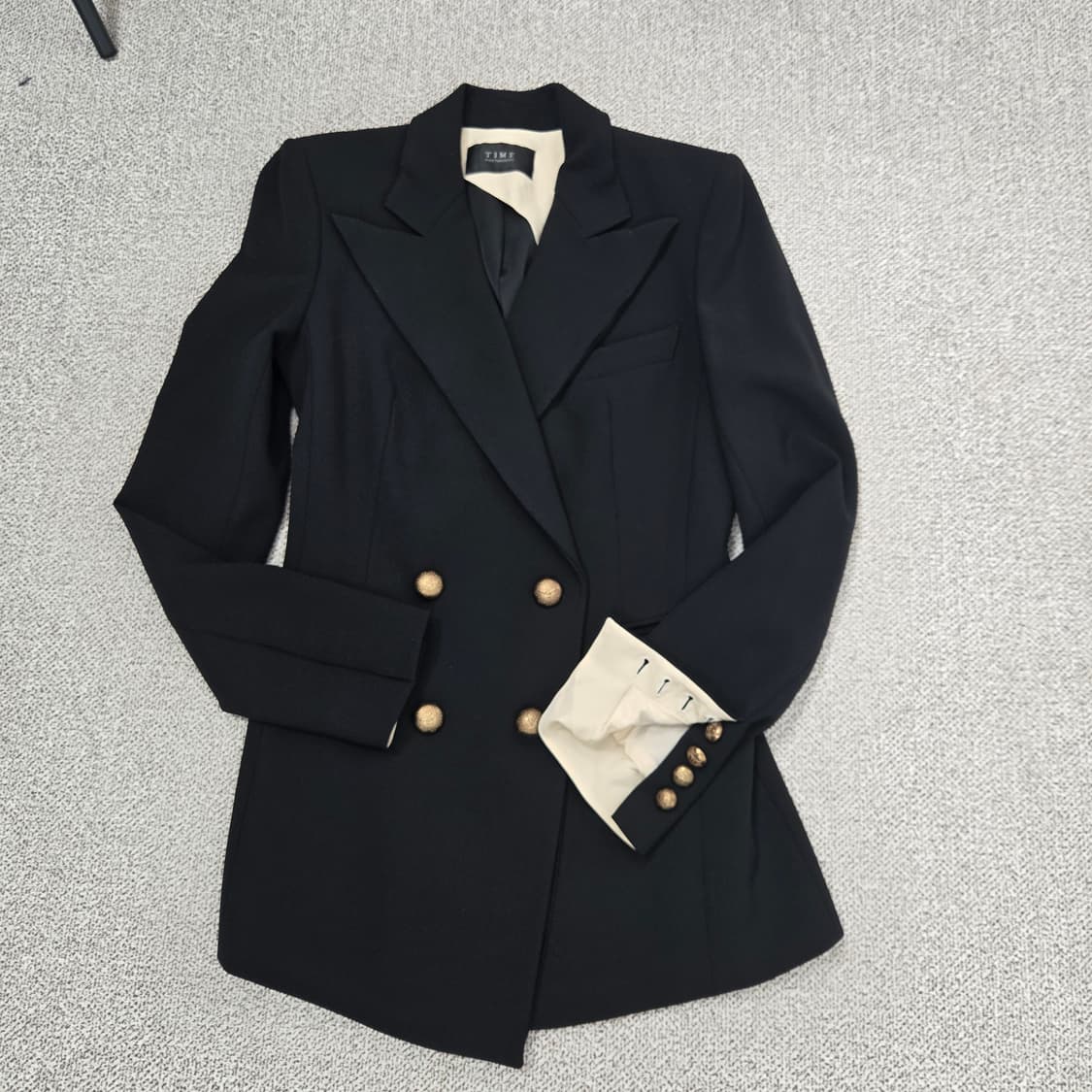 0187타임 실크견 블랙 금장 버튼 더블 브레스트 자켓 66 상품이미지4
