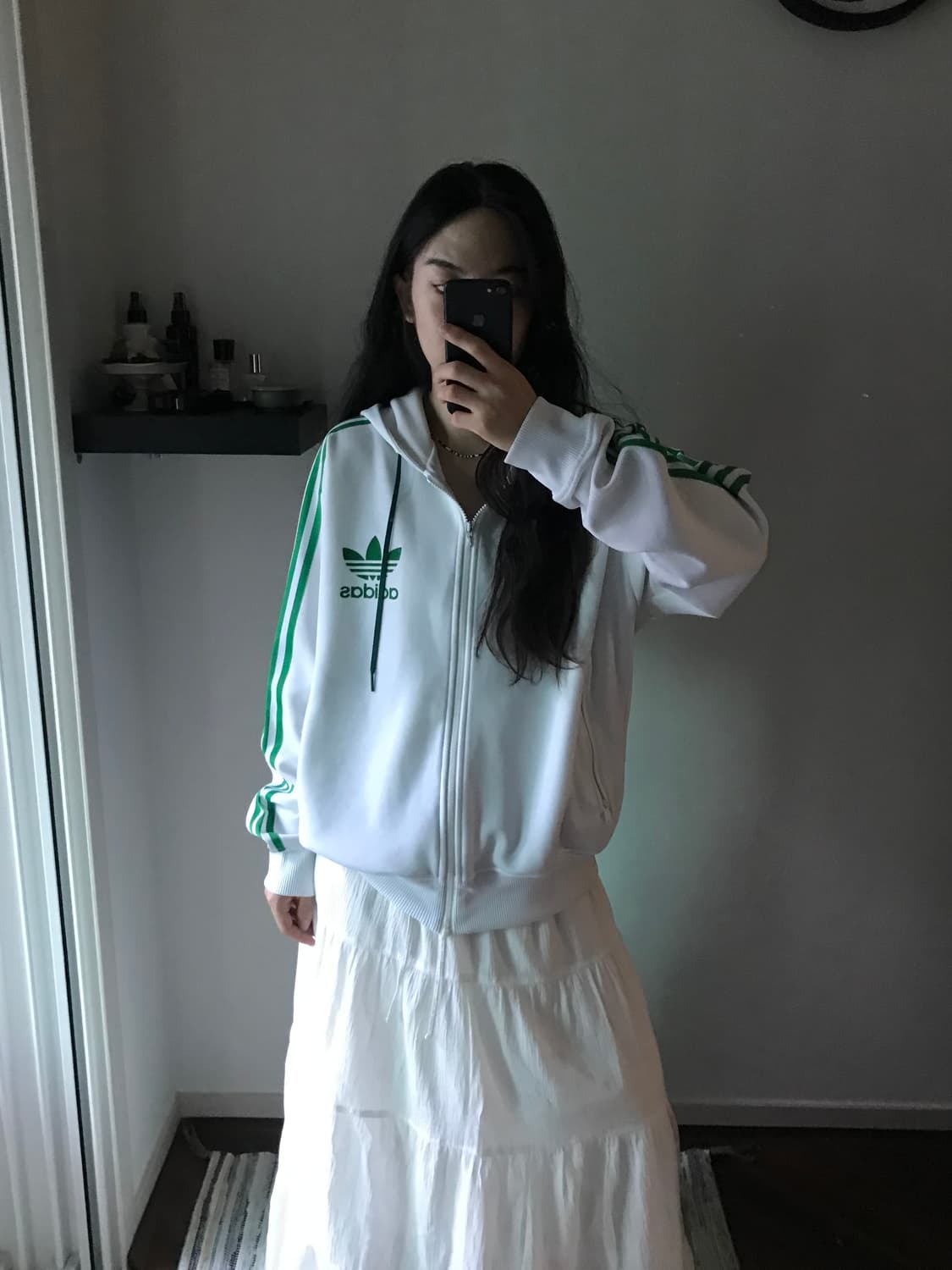 아디다스 해외판 올드스쿨 파이어버드 화이트 그린 후드 트랙탑 져지 상품이미지3
