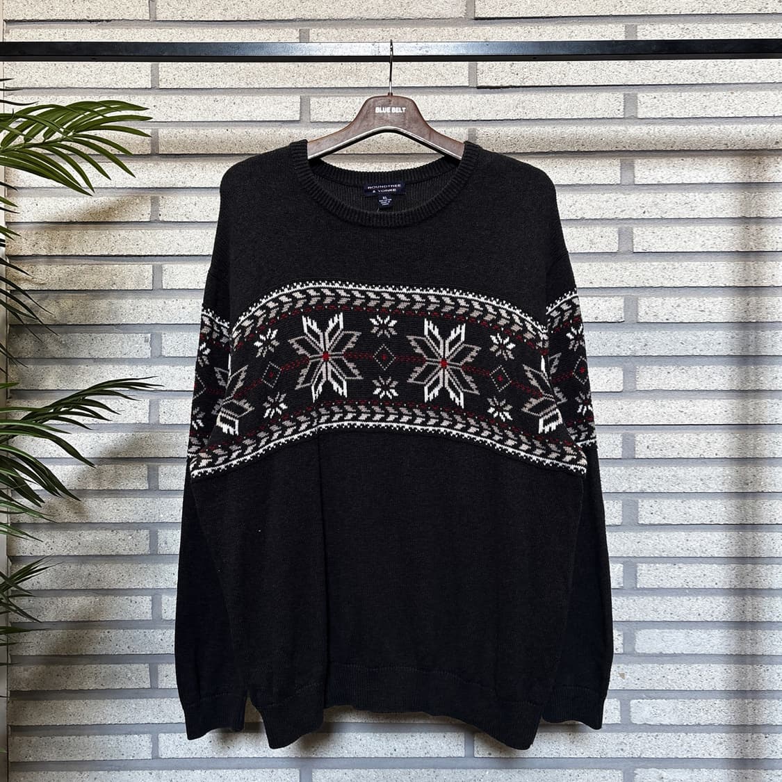 USA VINTAGE 노르딕 패턴 코튼니트 엠보싱 라인 디테일 다크차콜 상품이미지2