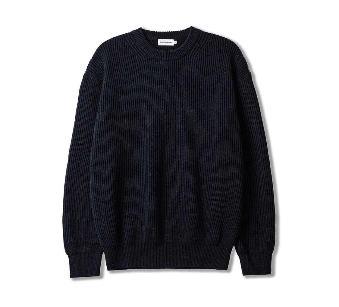 (3) 스테디에브리웨어 크루넥 코튼 립 니트 (다크 네이비) 상품이미지1