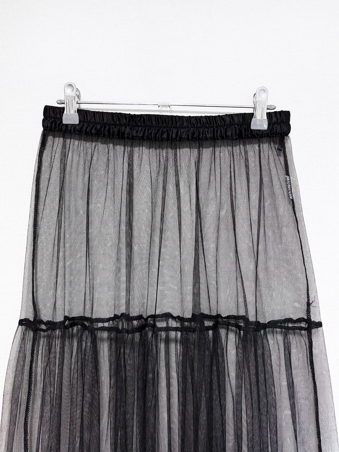 Sheer Tiered Long Skirt - Black 상품이미지5