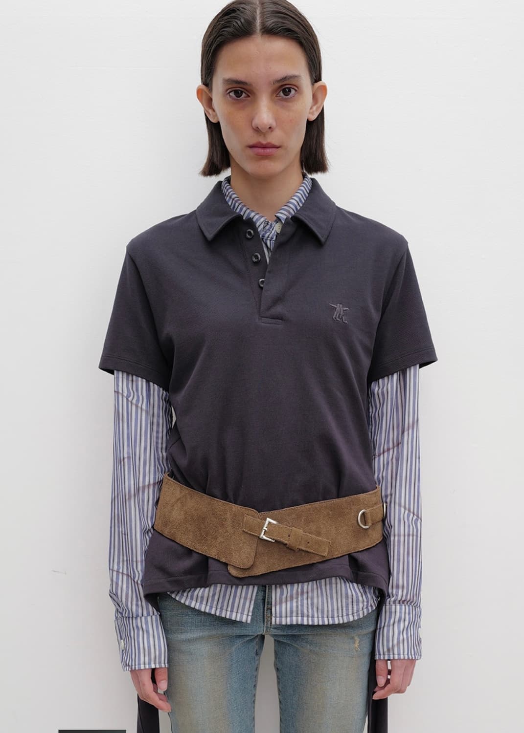 오픈와이와이 trim polo t-shirt charcoal 폴로티 차콜 상품이미지3