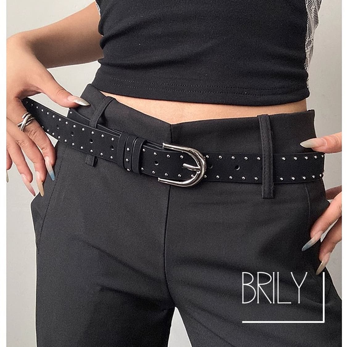 [Unisex] VIX 나노 볼 스터드 미니멀 스웨이드 가죽 벨트 상품이미지2