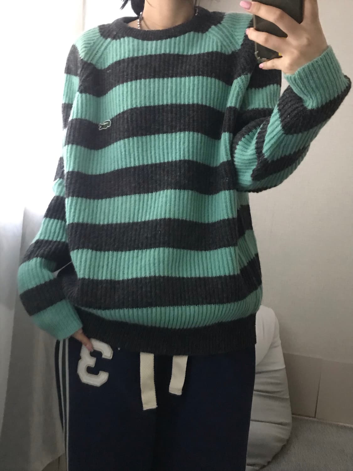 라코스테 그레이 민트 스트라이프 니트 상품이미지2