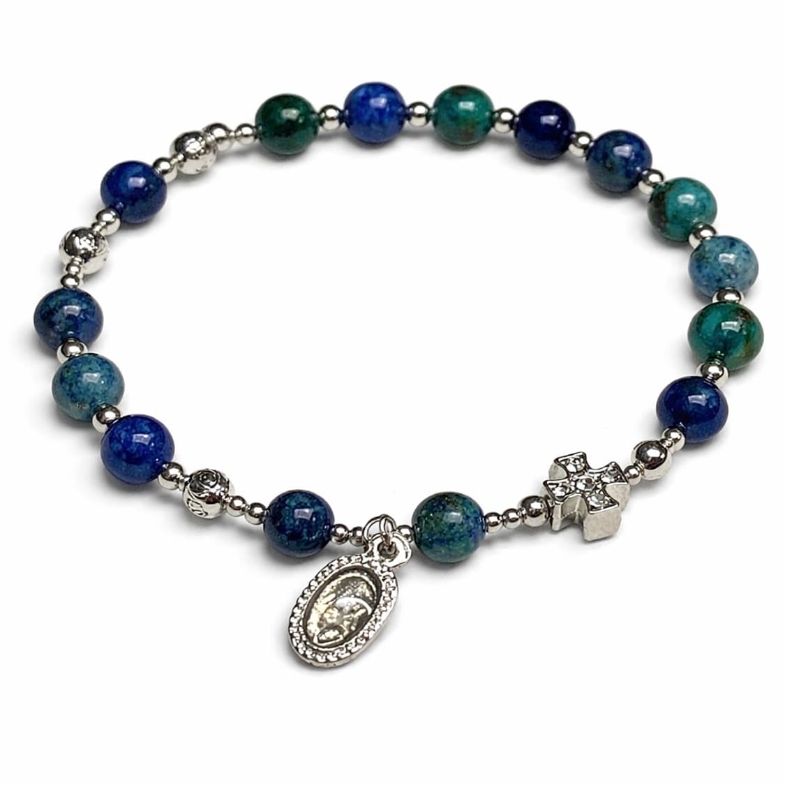 (맞춤) 천연석 공작 라피스라줄리 매듭형 원석 묵주팔찌 상품이미지1