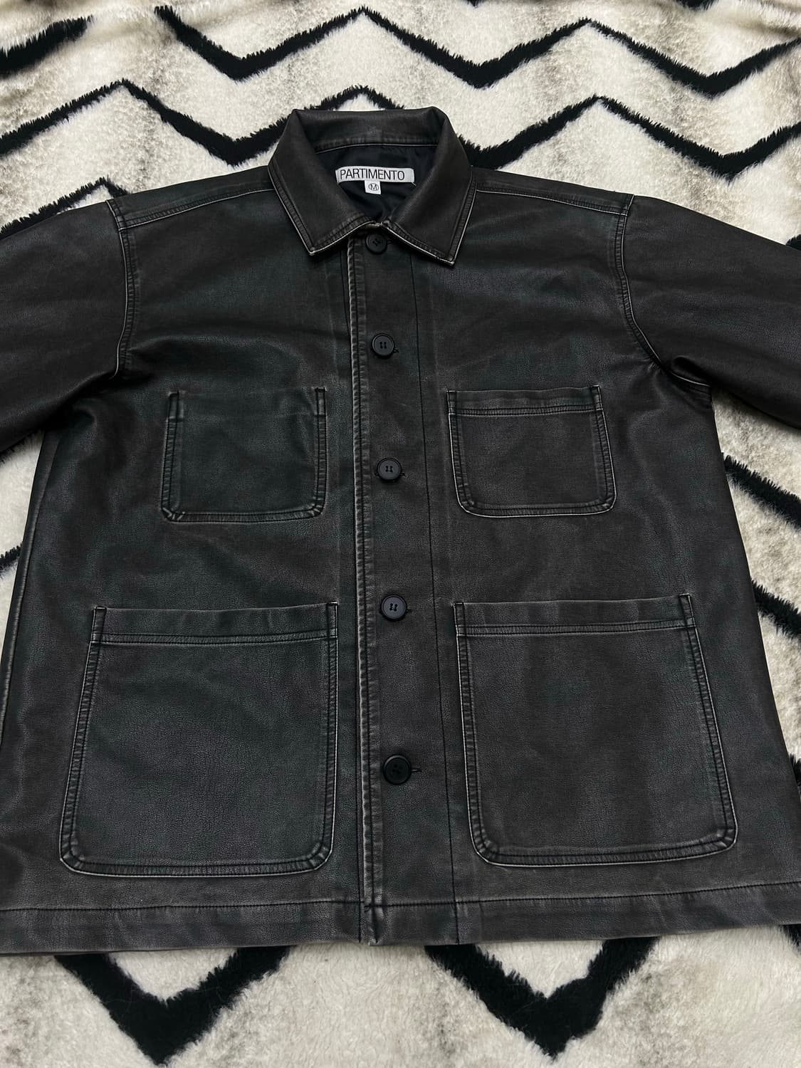 [M]파르티멘토 오버핏 레더 워크 자켓/블랙 상품이미지3