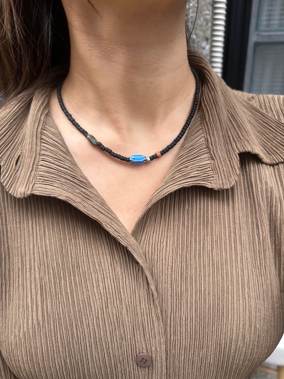 Musta glass beads turquoise black neckla 상품이미지7