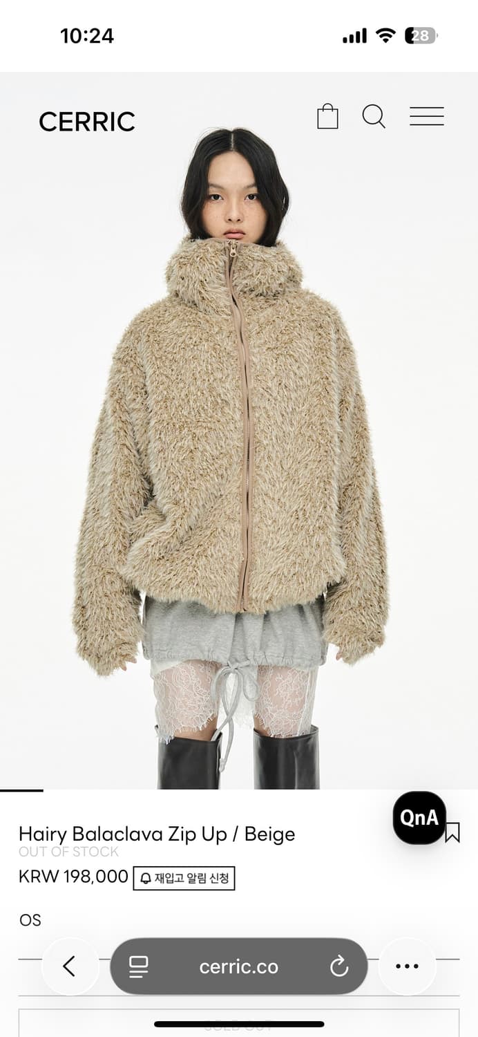 CERRIC Hairy Balaclava Zip Up Beige 상품이미지1