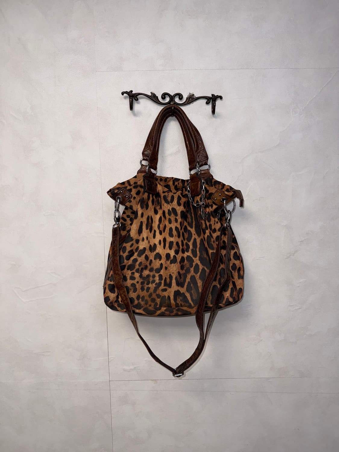 Brown leopard zipper detail two way bag 상품이미지1