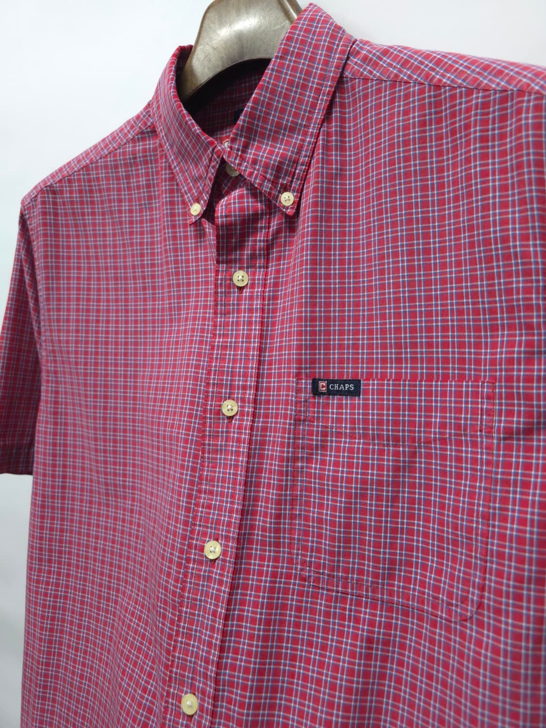 ​챕스(CHAPS) 레드 잔체크 버튼다운 이지케어 반팔 셔츠(100) 상품이미지7
