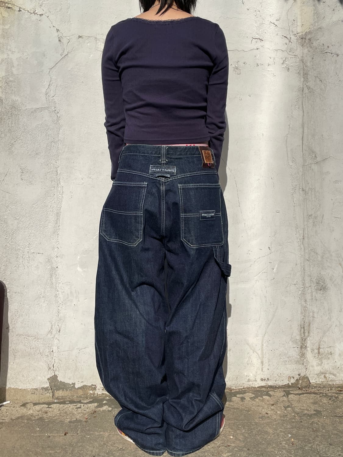 90s 펫팜 카펜터 자수 와이드 데님 청바지 올드스쿨 힙합 팬츠 XXL 상품이미지3