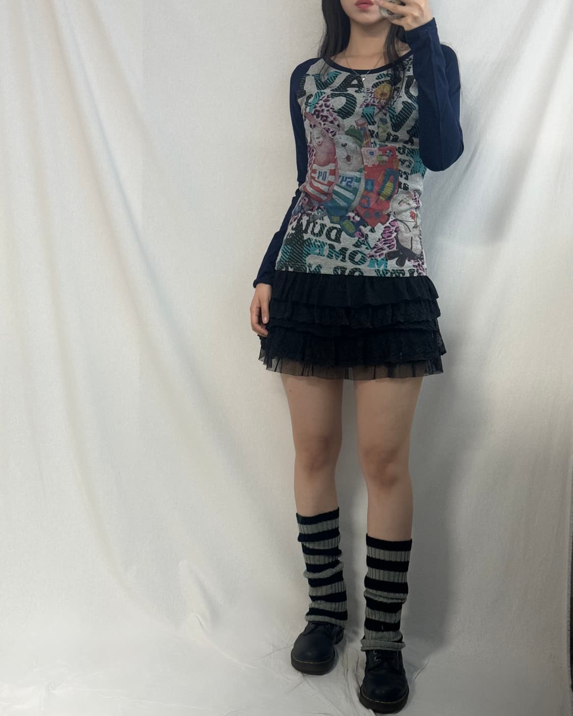 우사비치 프린티드 롱 슬리브 래글런 티 상품이미지8