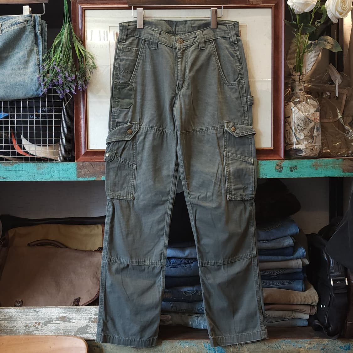 칼하트 워크팬츠 립스탑 카고 팬츠 그린 30x30 상품이미지1