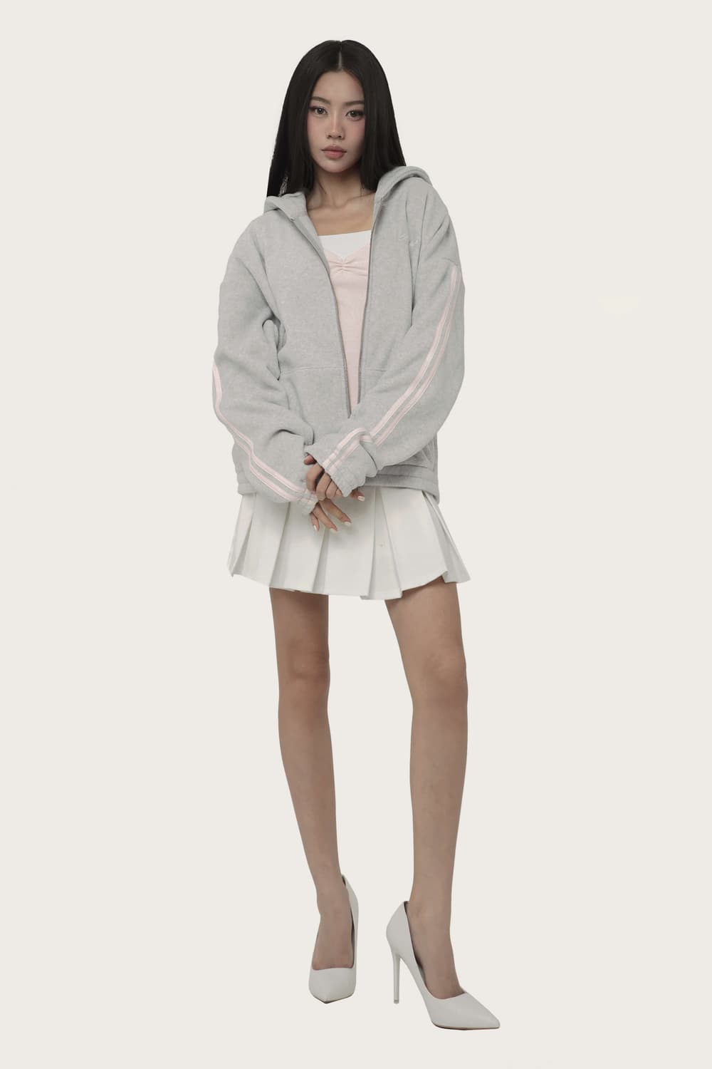 클리시어 소프트 허그 후리스 후드 집업 라이트그레이 상품이미지4