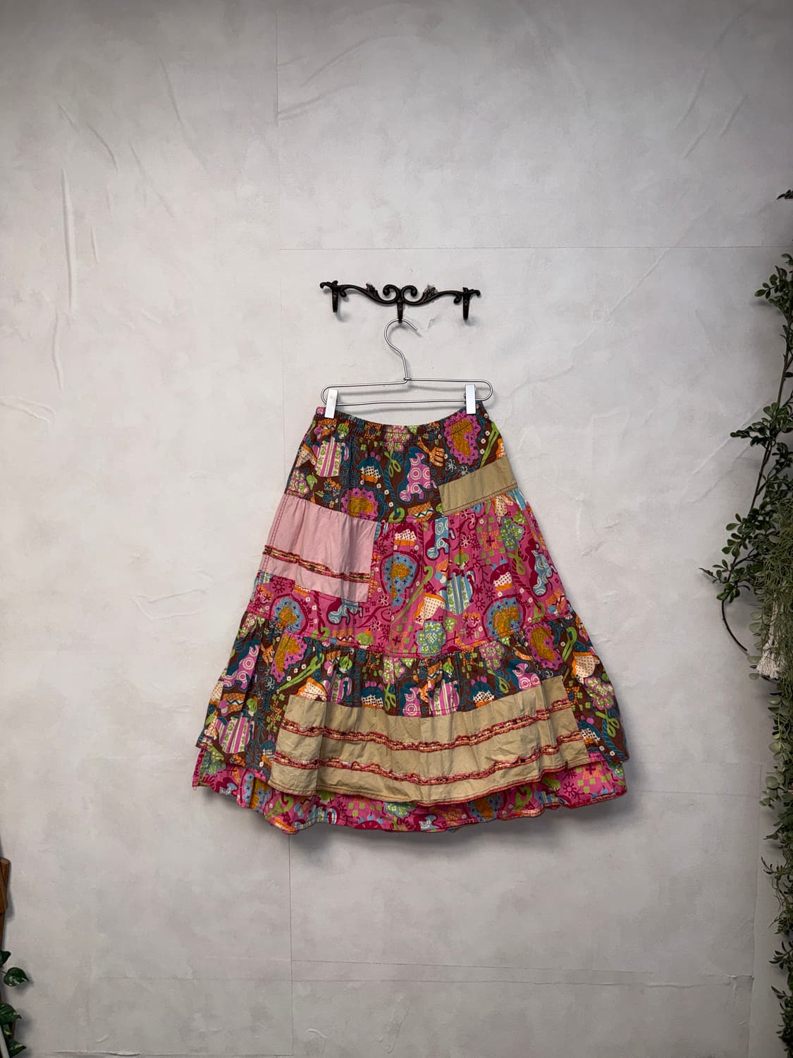 Pink kitsch bohemian patchwork skirt 상품이미지1