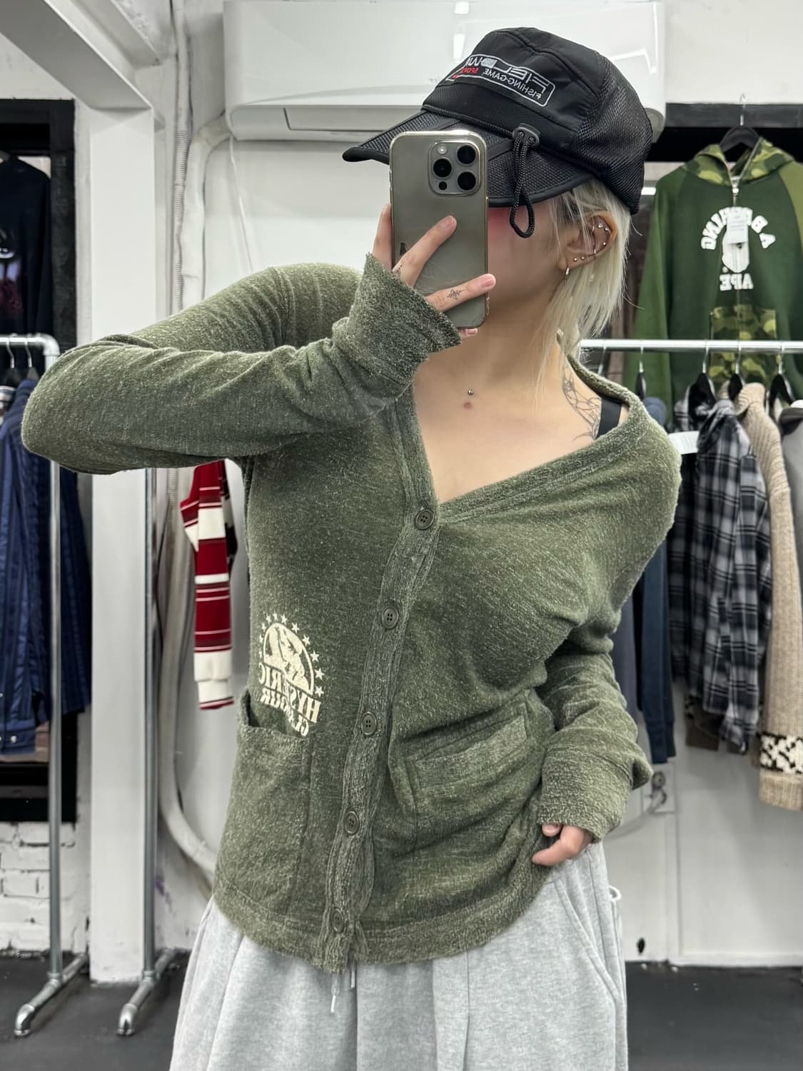 히스테릭 글래머 카키 가디건 상품이미지2