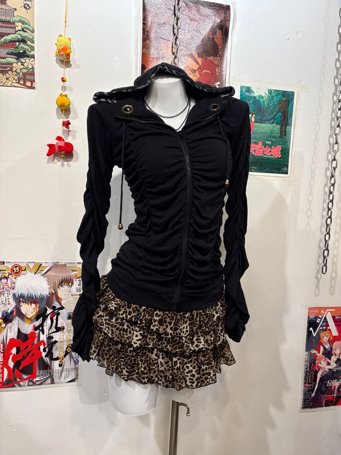 지브라 패턴 셔링 블랙 후드집업 갸루 y2k 상품이미지1