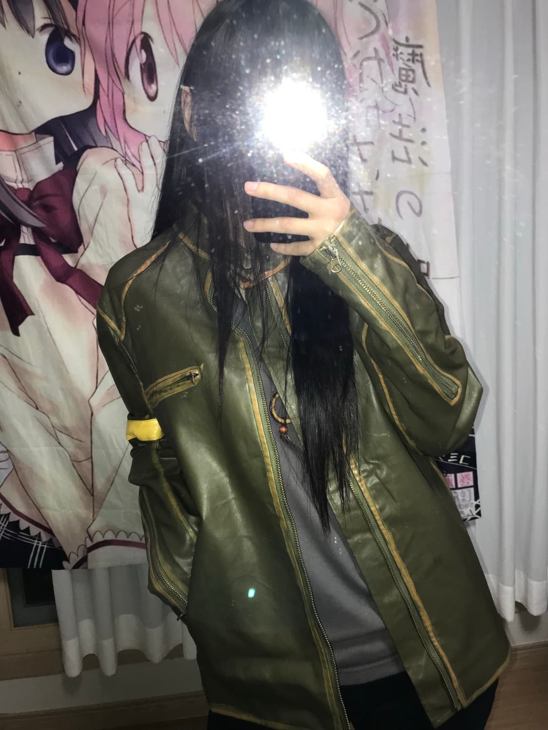 카키 레더 자켓 상품이미지1