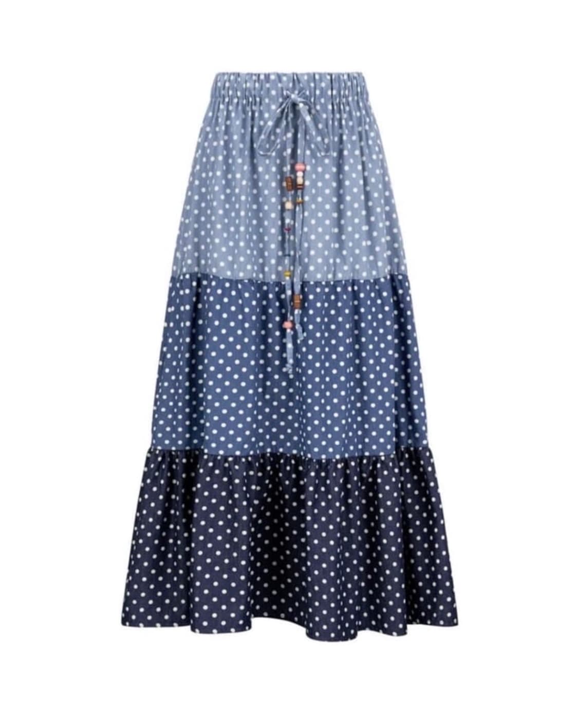 샵페어리 데님 롱 도트 스커트 치마 아일릿 원희 착용 상품이미지1