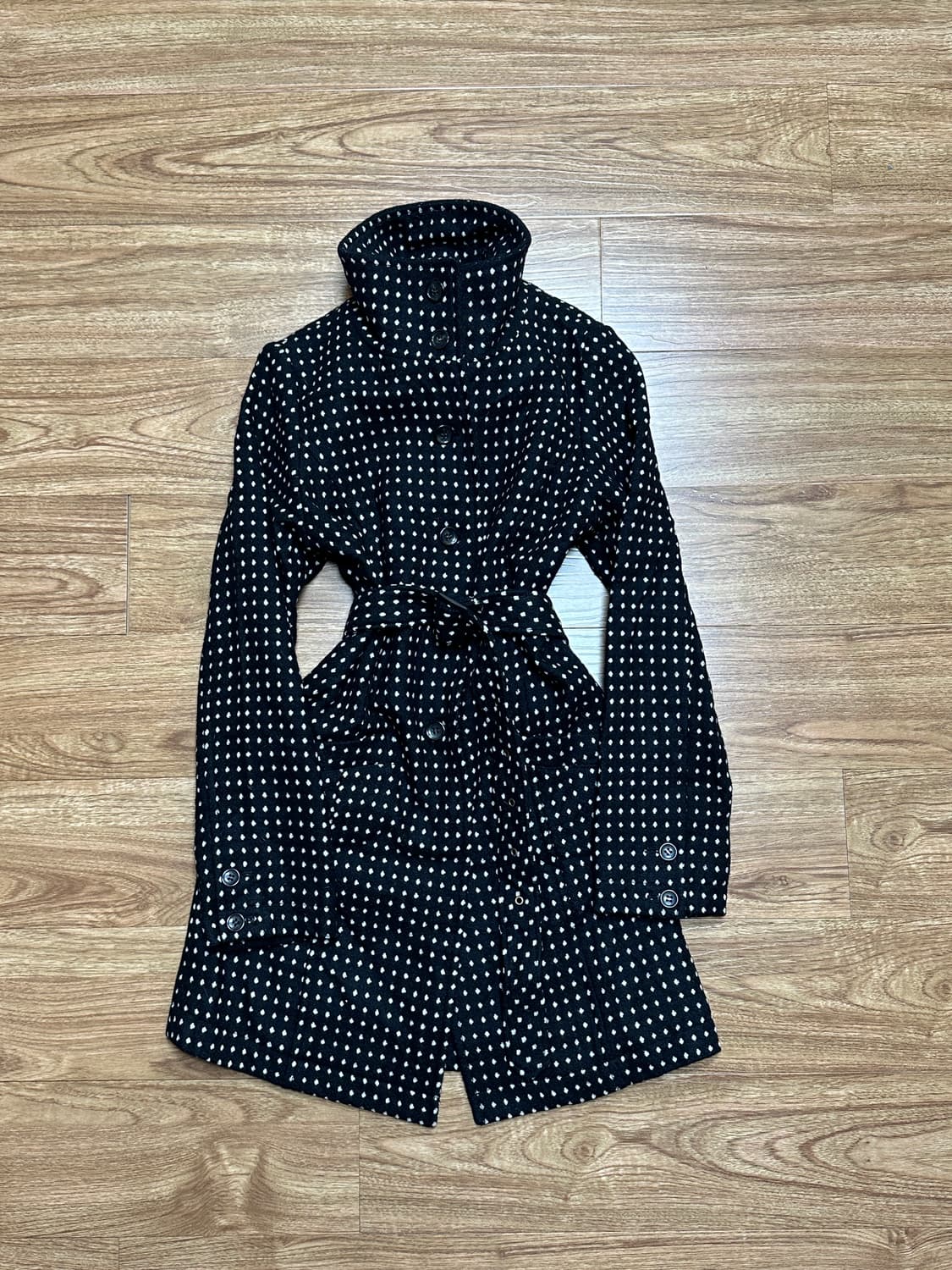 빈티지 블랙 도트 하이넥 코트 히메갸루 로걀 라떼 모리걸 긱시크 벨트 상품이미지1
