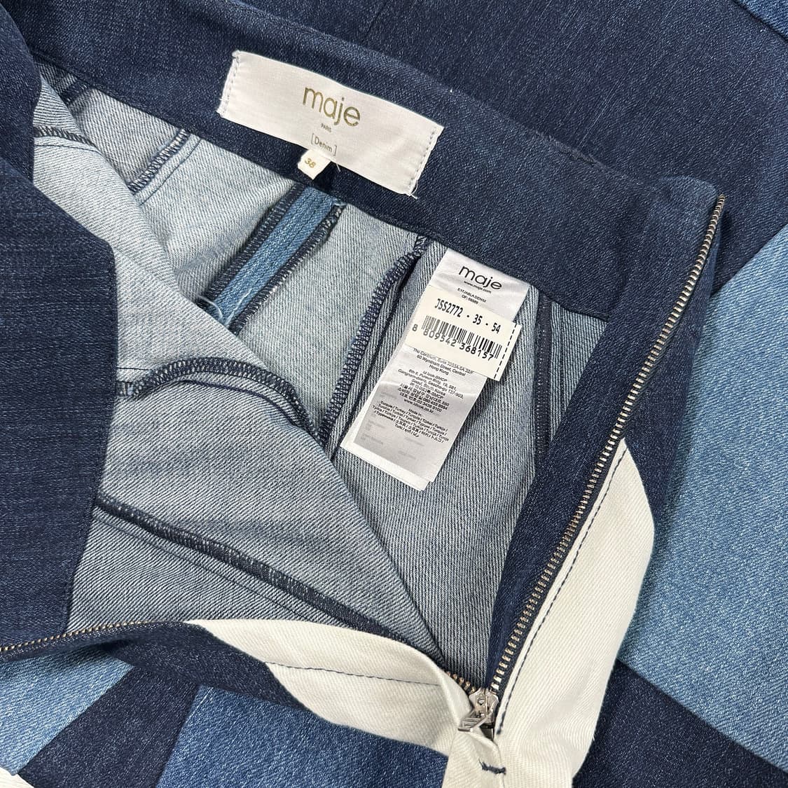 마쥬 패치워크 데님 미디 스커트 상품이미지4