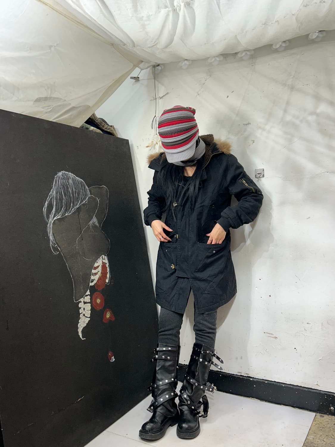 일본빈티지 RL 블랙 울프죠 성조기 자수 퍼 후드 개파카 야상 M 상품이미지1