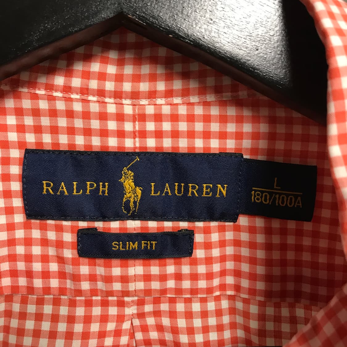 폴로 랄프로렌 깅엄 체크 셔츠 오렌지 L 상품이미지5