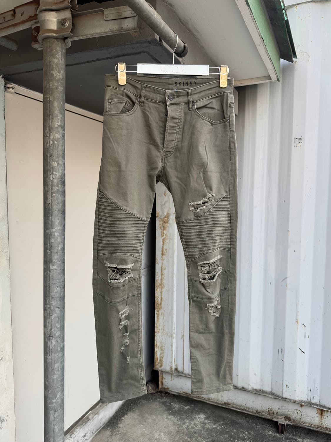 Khaki cotton biker pants 상품이미지3