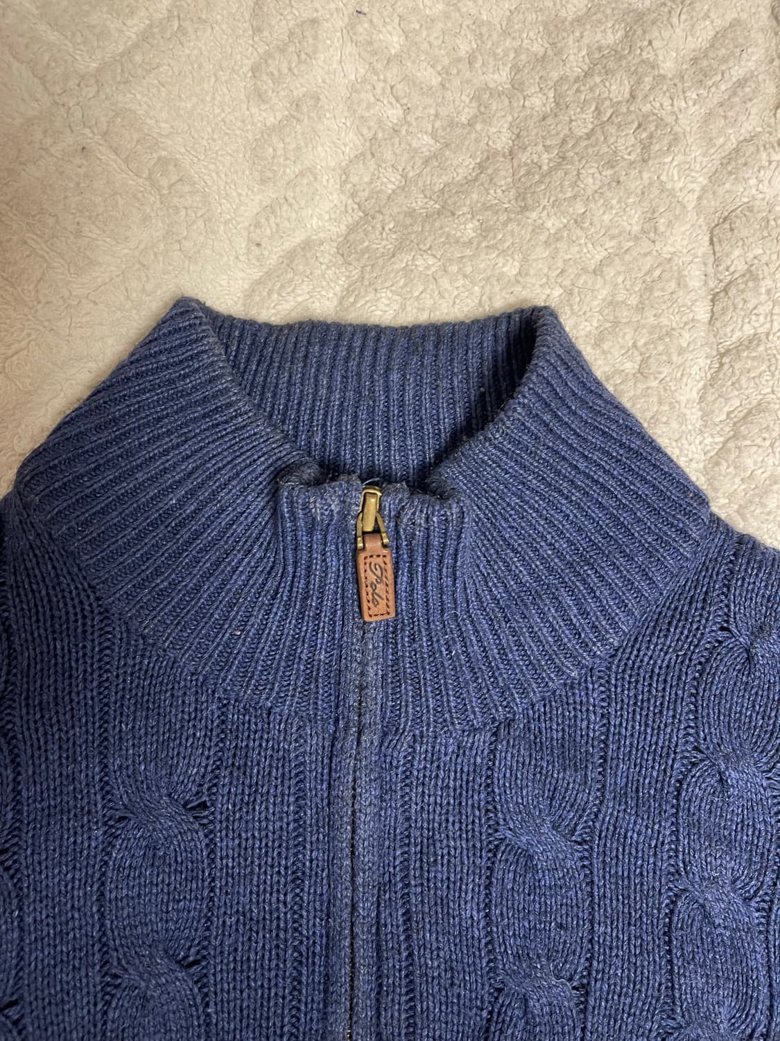 폴로 랄프로렌 실크100% 꽈배기 하프 집업 네이비 L 상품이미지3