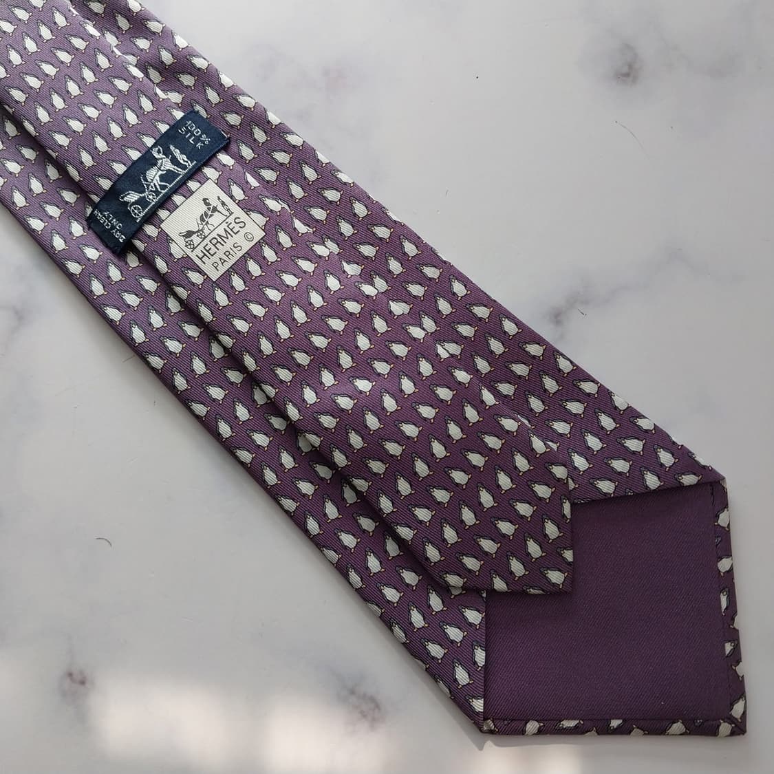 에르메스 실크 펭귄 패턴 퍼플 넥타이 9.4cm A+등급 K1321
 상품이미지7