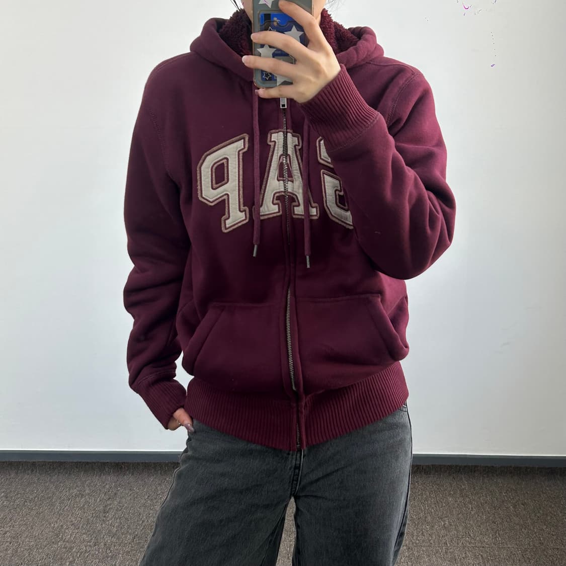 Gap 갭 퍼안감 버건디 와인 후드집업 상품이미지1